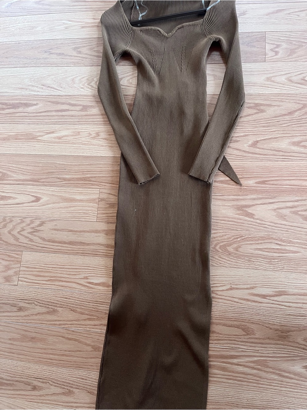 Ribbed Off-Shoulder Maxi Dress in Brown